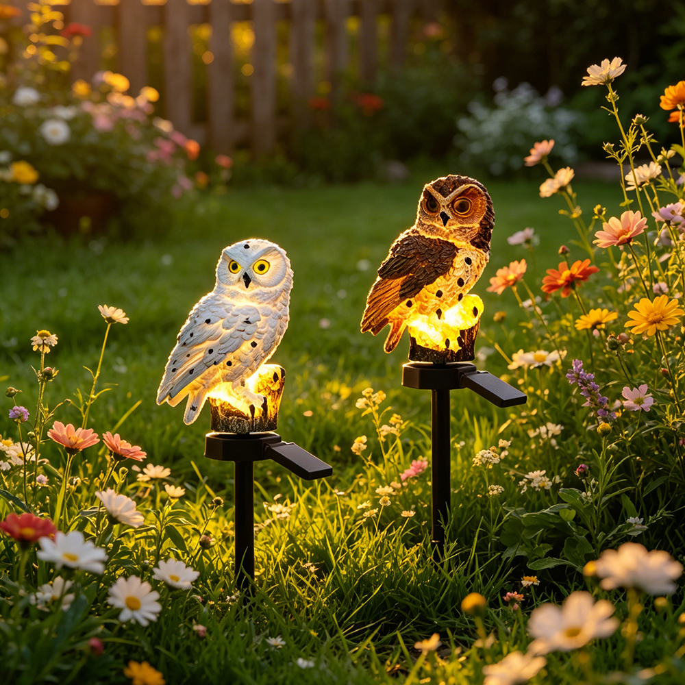 Renewable Energy Solar - Owl Solar Light, Resin Owl Ground