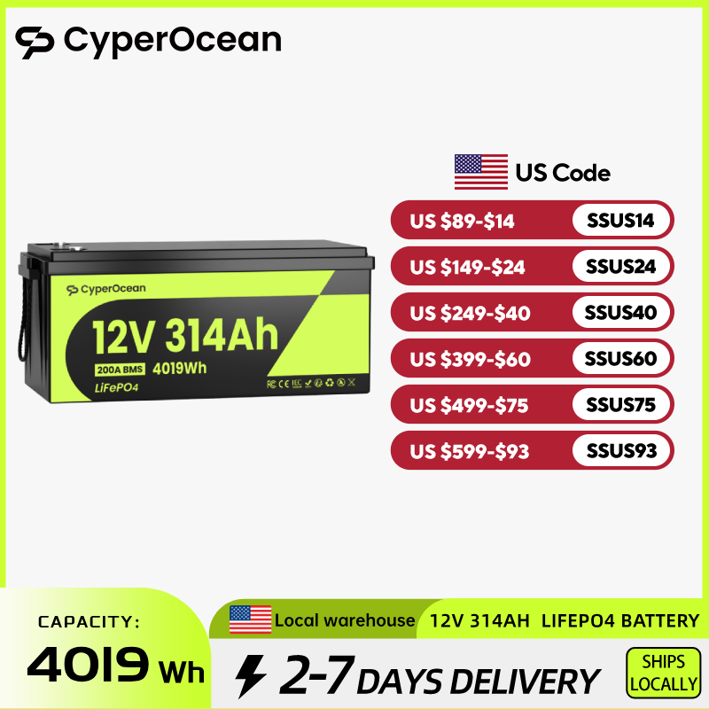 Renewable Energy House - CyperOcean 12V 314Ah LiFePO4 Lithium Battery